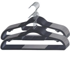 ACAZA Kunststof Kledinghangers - Antislip - Met Broeklat Of Roklat - Zwart